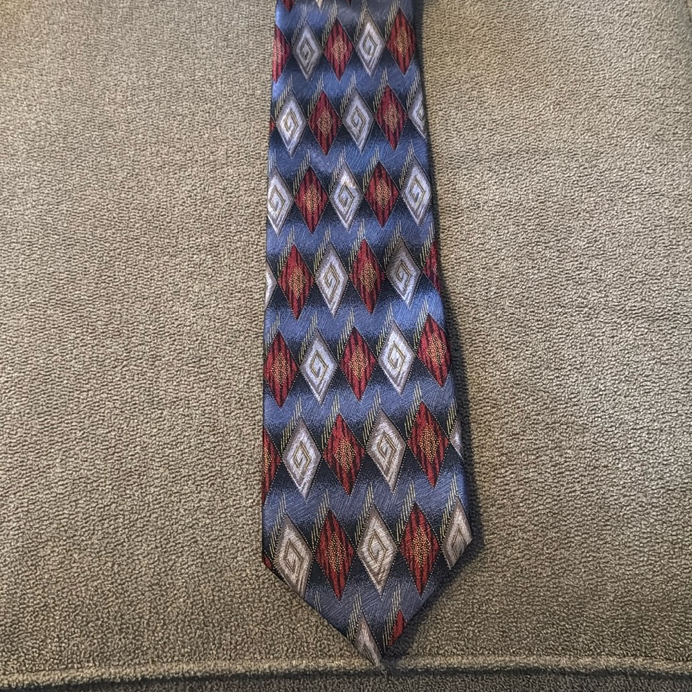 Bravini Silk Necktie Tie Red/Tan/Blue Grey (TD)